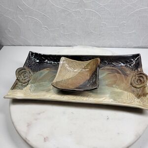 Ackert Pottery Serving Tray Bowl Set Brown Don Drumm Studio Ceramic Artisan
